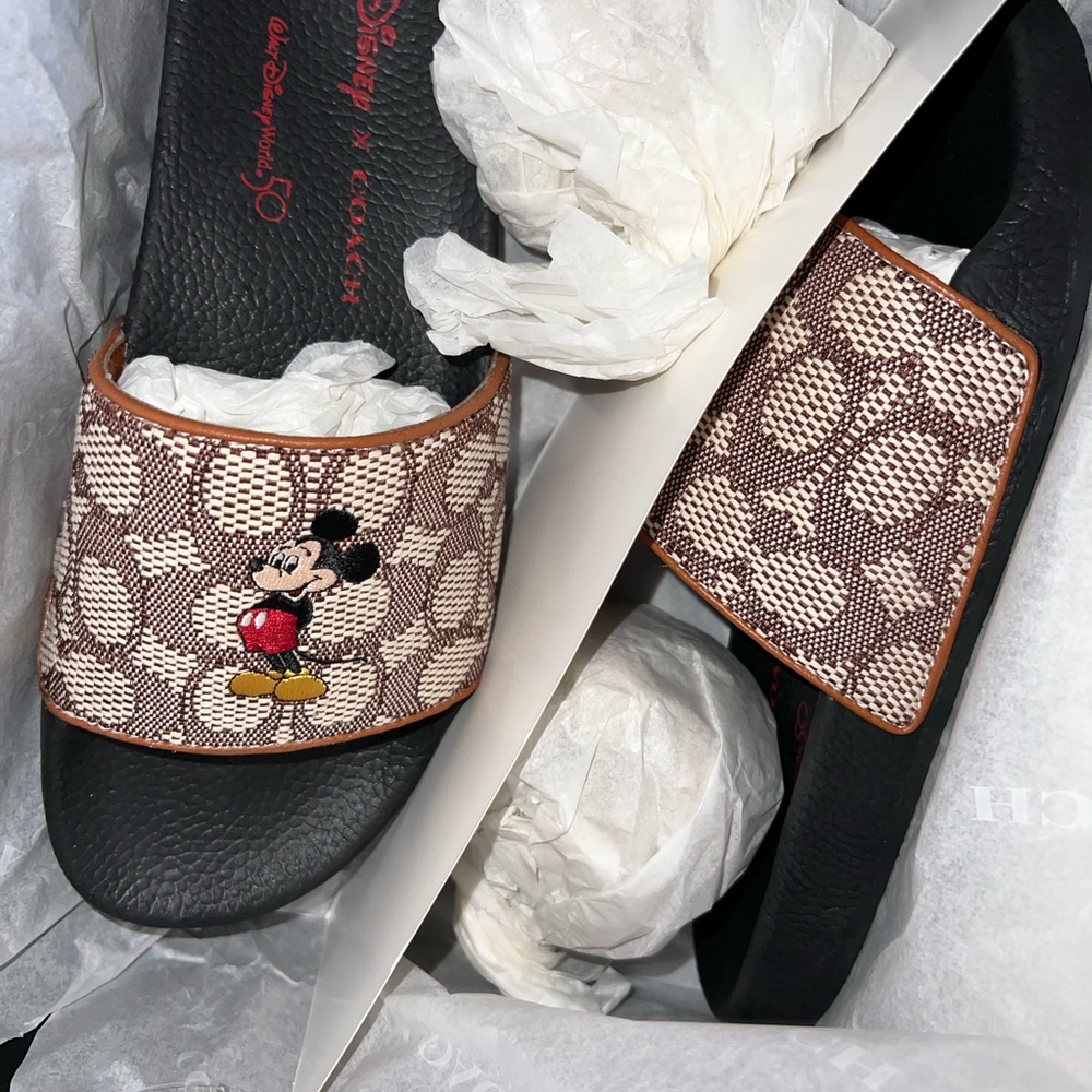 New Disney X Coach Sport Slide Signature Textile Jacquard Mickey Mouse Embroider